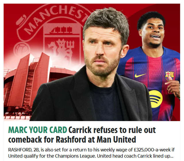 拉什福德或重返曼联 巴萨拒绝买断引热议